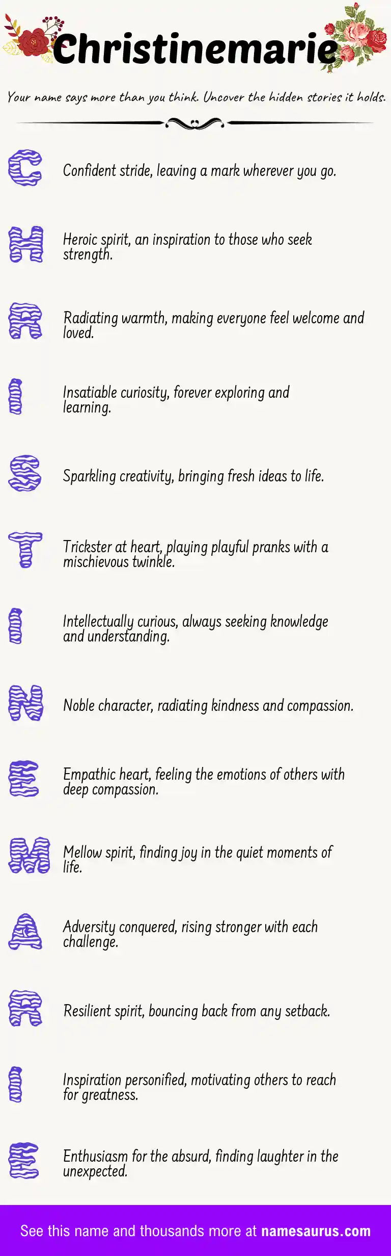 Acrostic poem about Christinemarie.