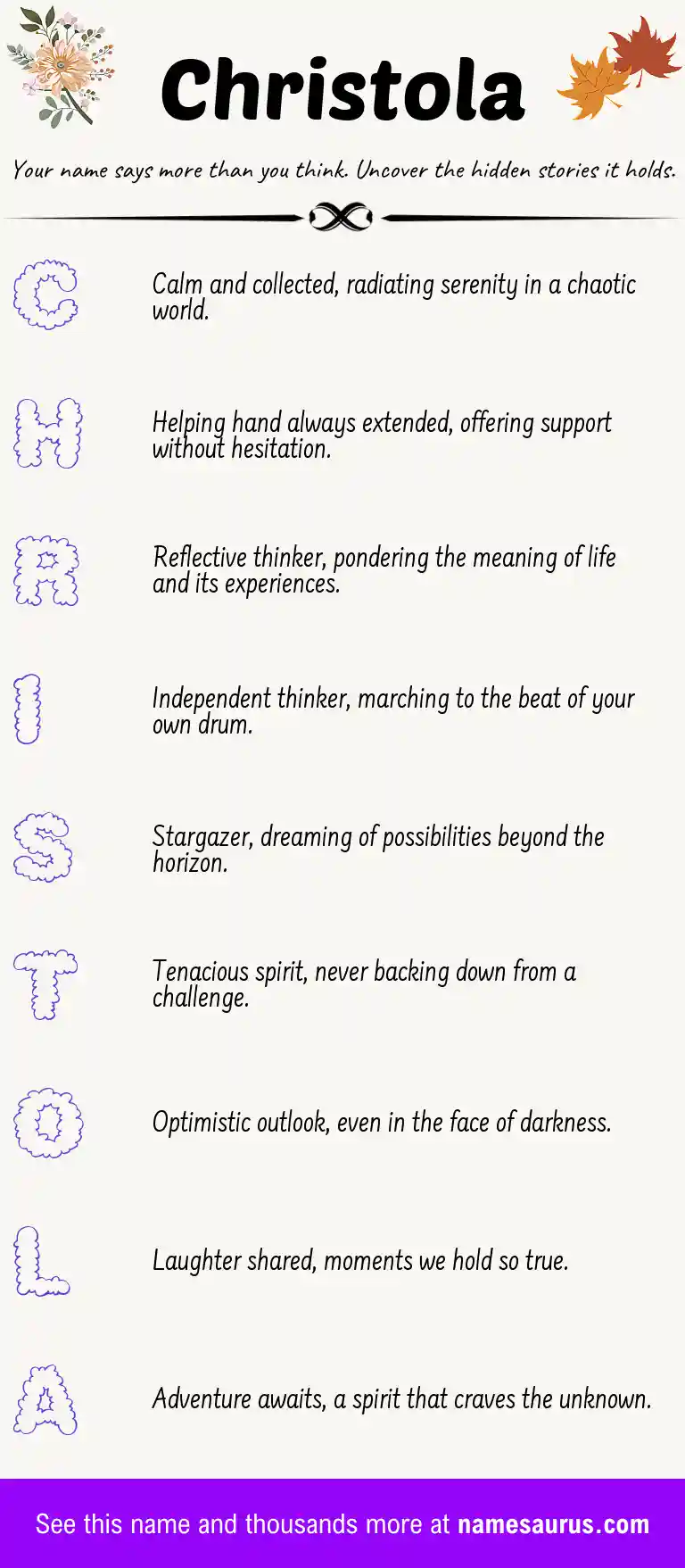 Acrostic poem about Christola.