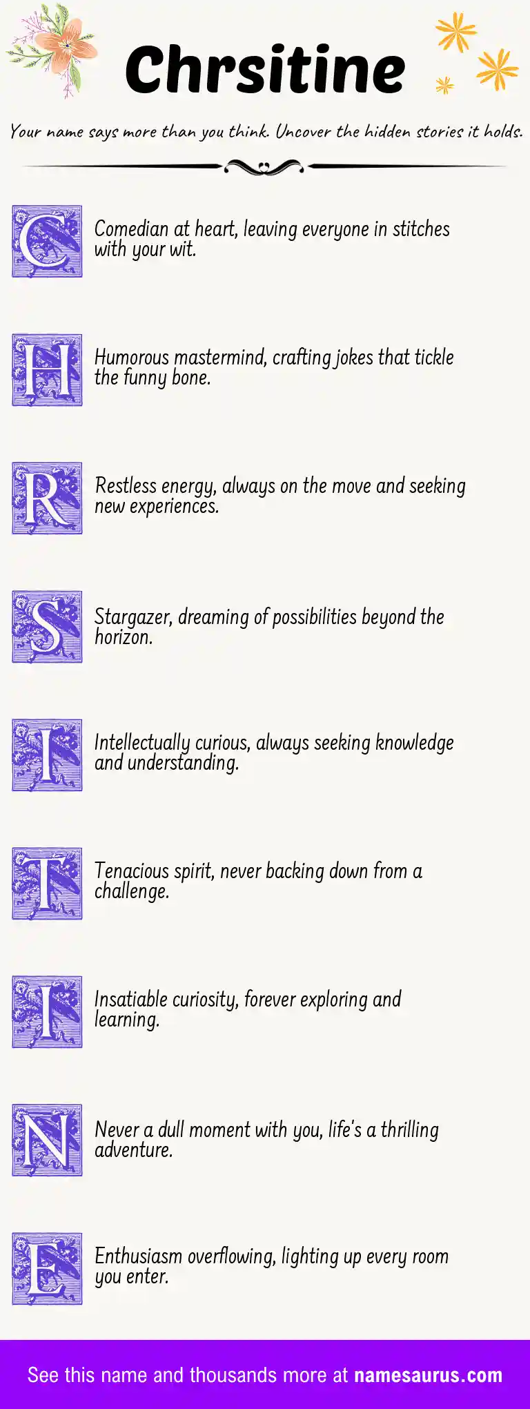 Acrostic poem about Chrsitine.
