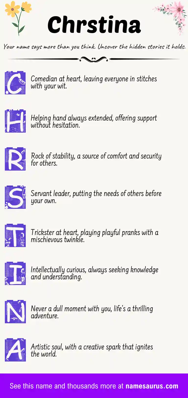 Acrostic poem about Chrstina.