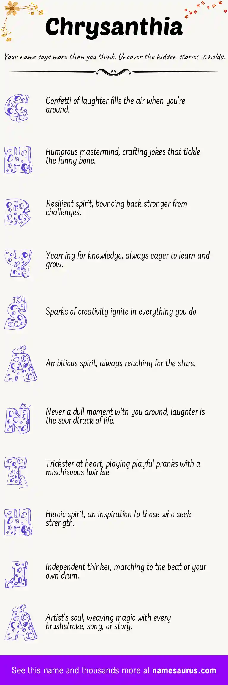 Acrostic poem about Chrysanthia.