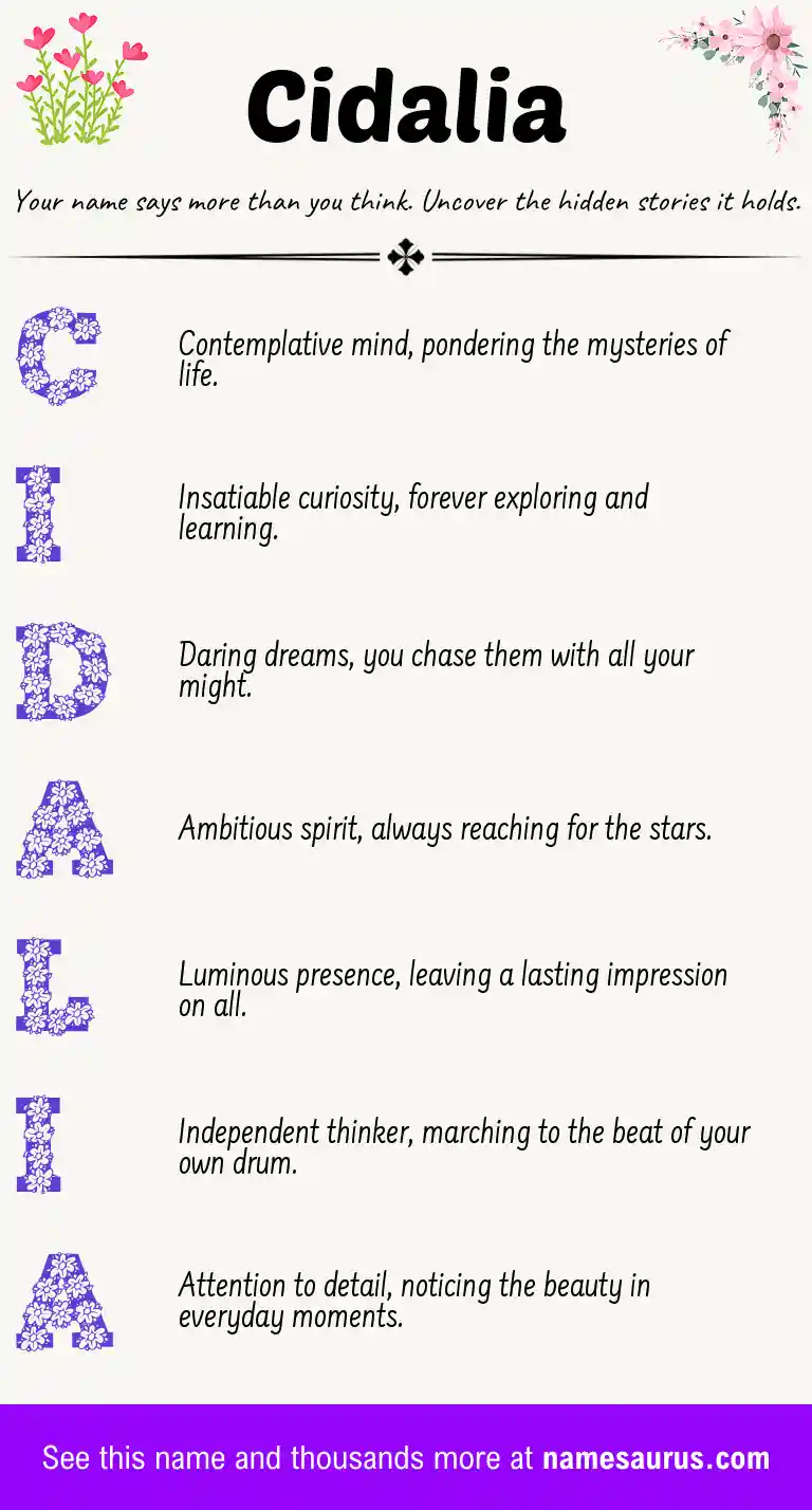 Acrostic poem about Cidalia.