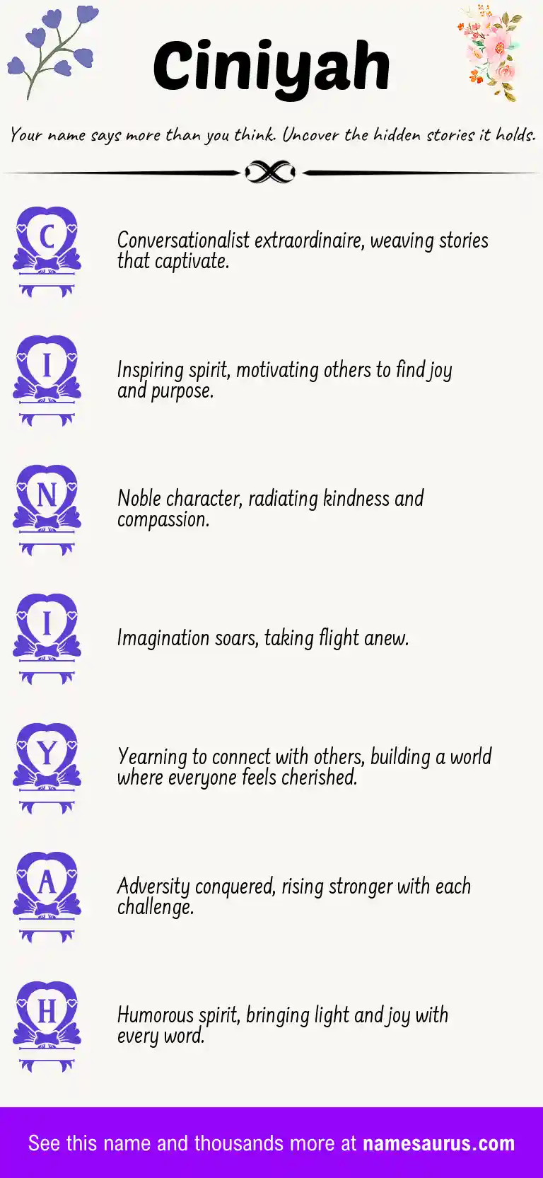 Acrostic poem about Ciniyah.