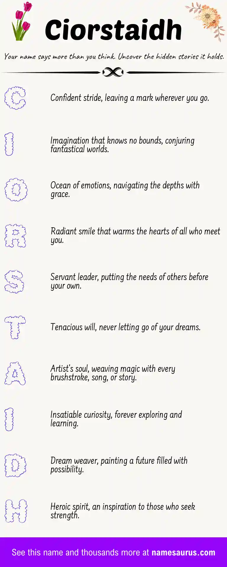 Acrostic poem about Ciorstaidh.
