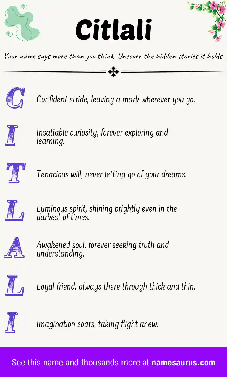 Acrostic poem about Citlali.