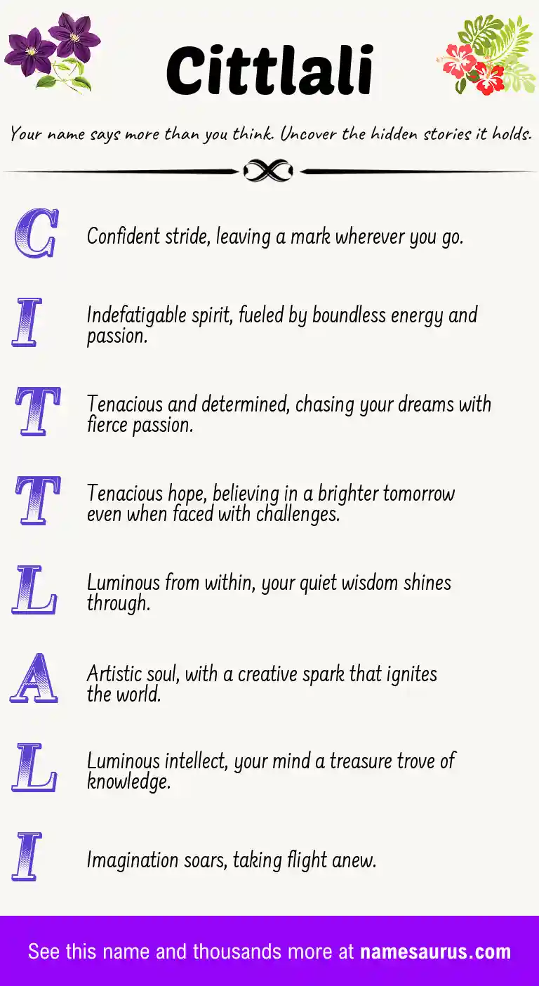 Acrostic poem about Cittlali.