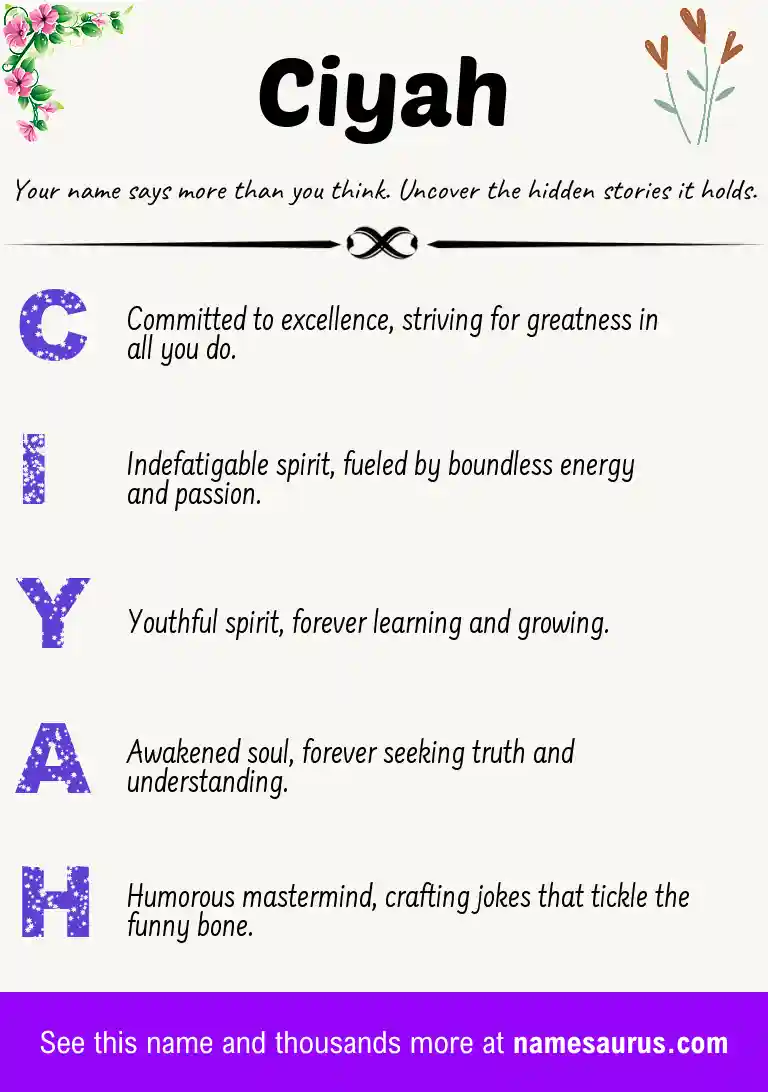 Acrostic poem about Ciyah.