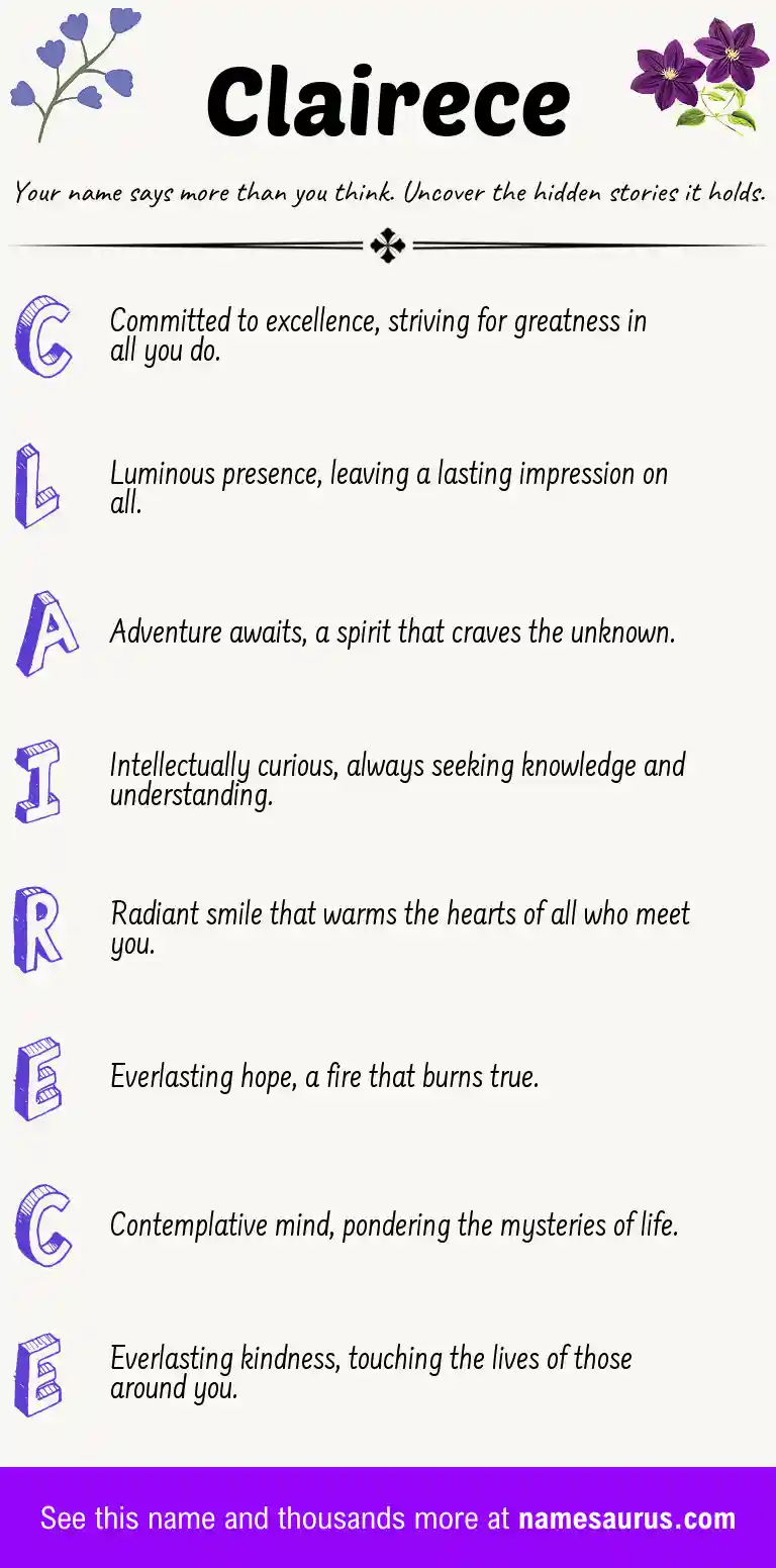 Acrostic poem about Clairece.