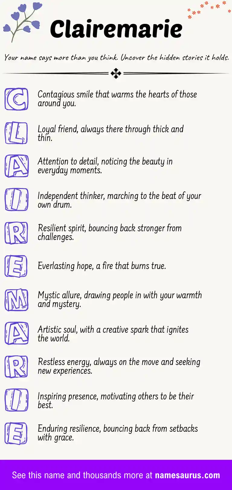 Acrostic poem about Clairemarie.