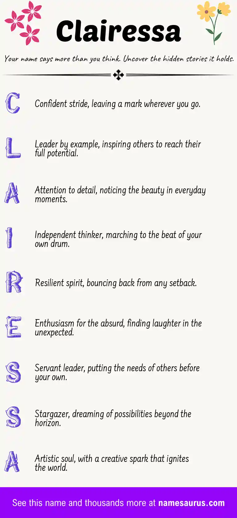 Acrostic poem about Clairessa.