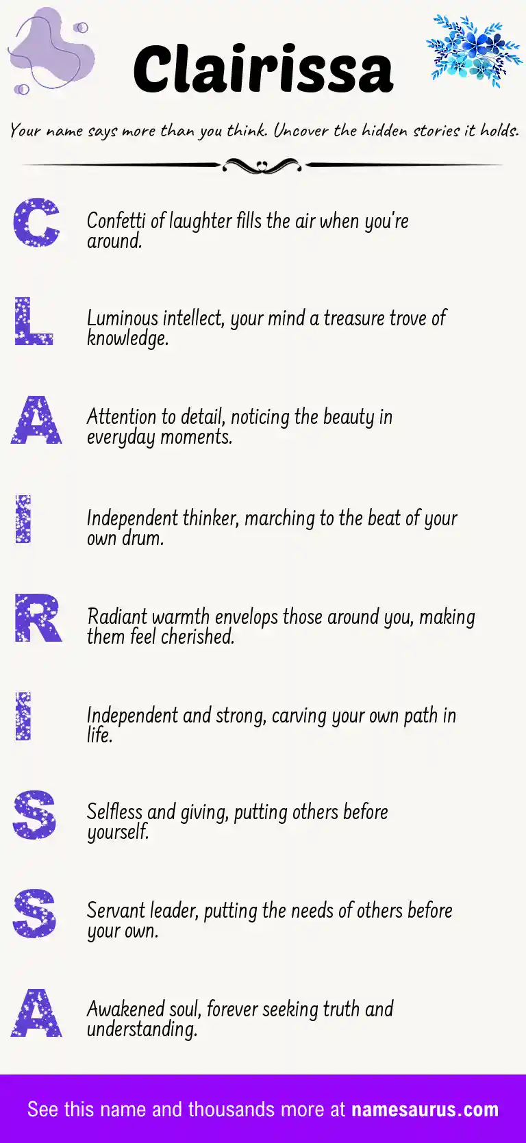 Acrostic poem about Clairissa.
