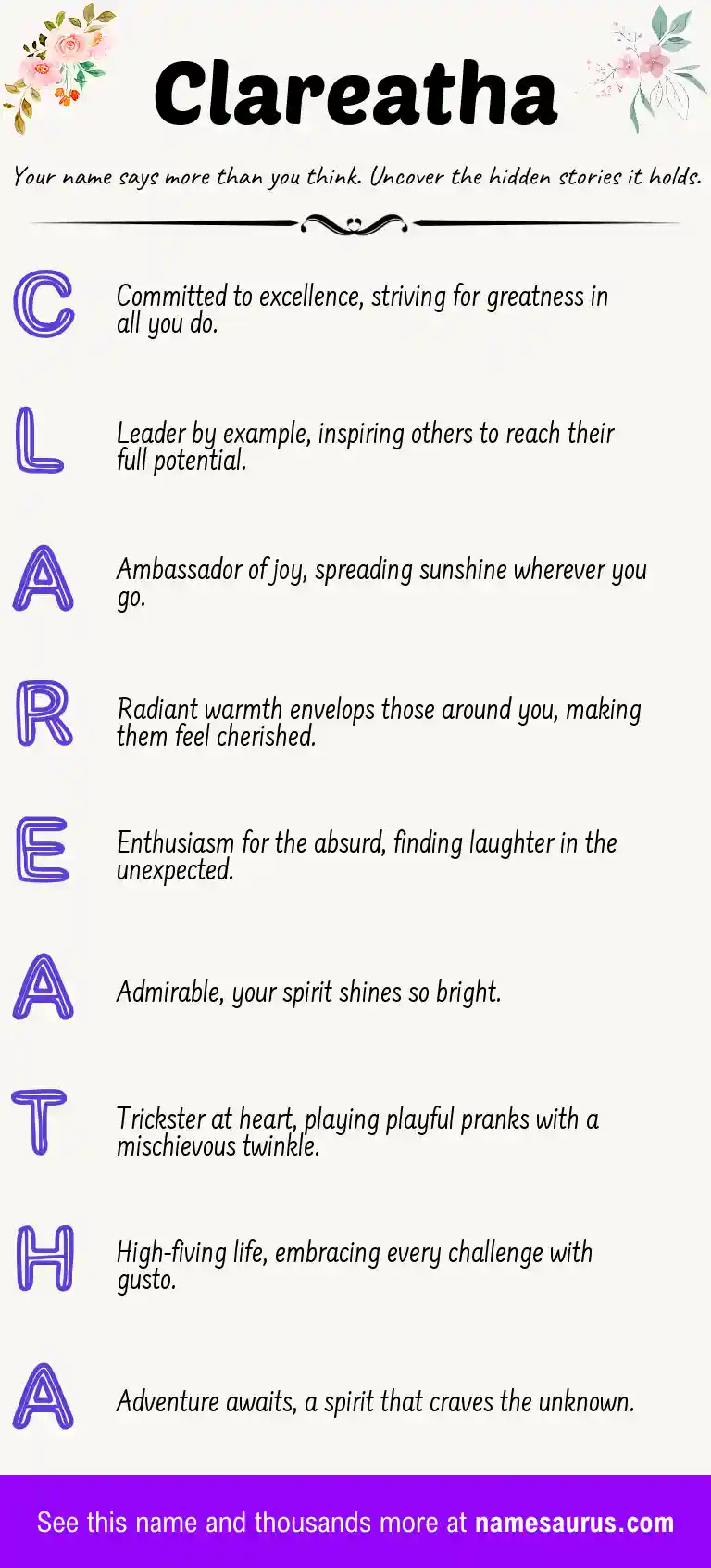 Acrostic poem about Clareatha.