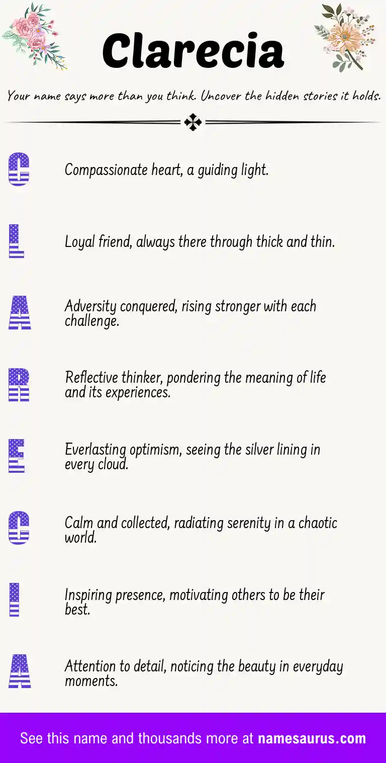Acrostic poem about Clarecia.