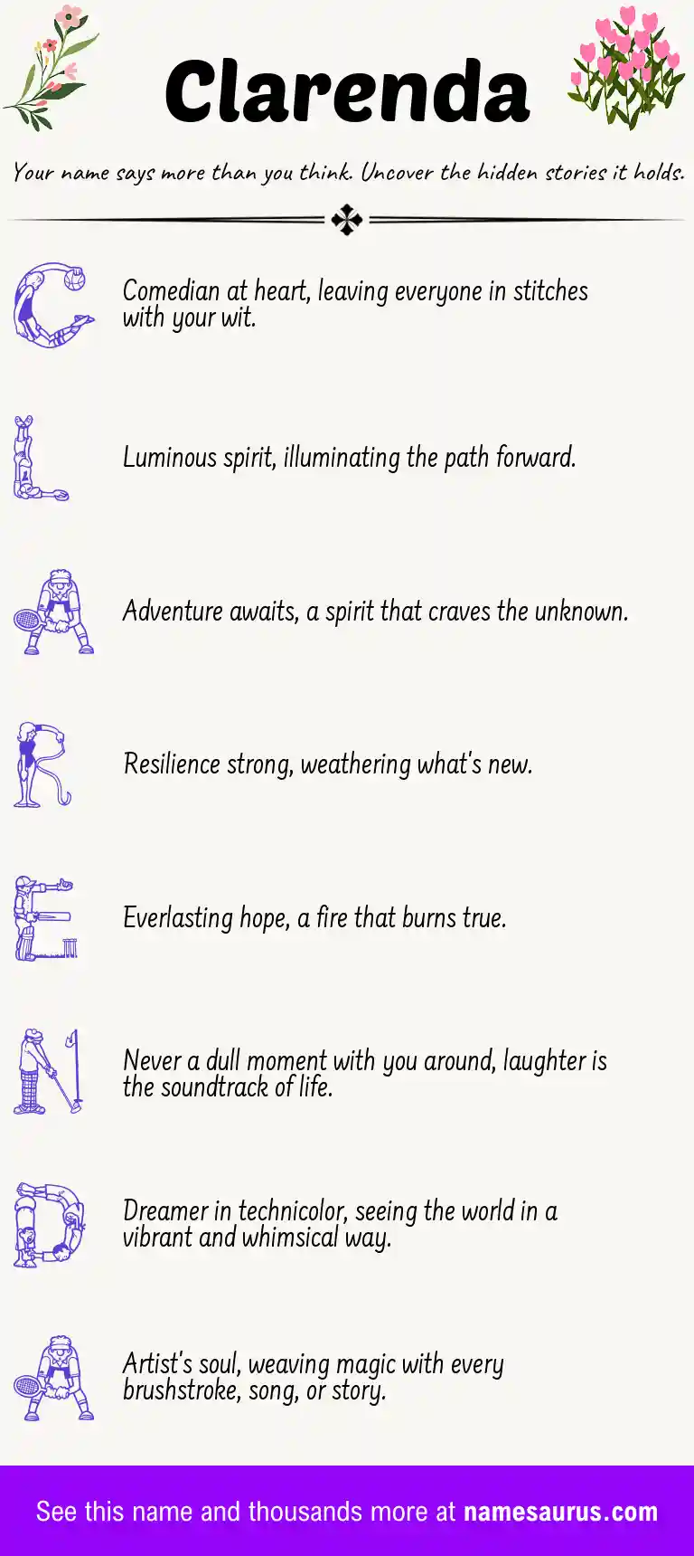 Acrostic poem about Clarenda.