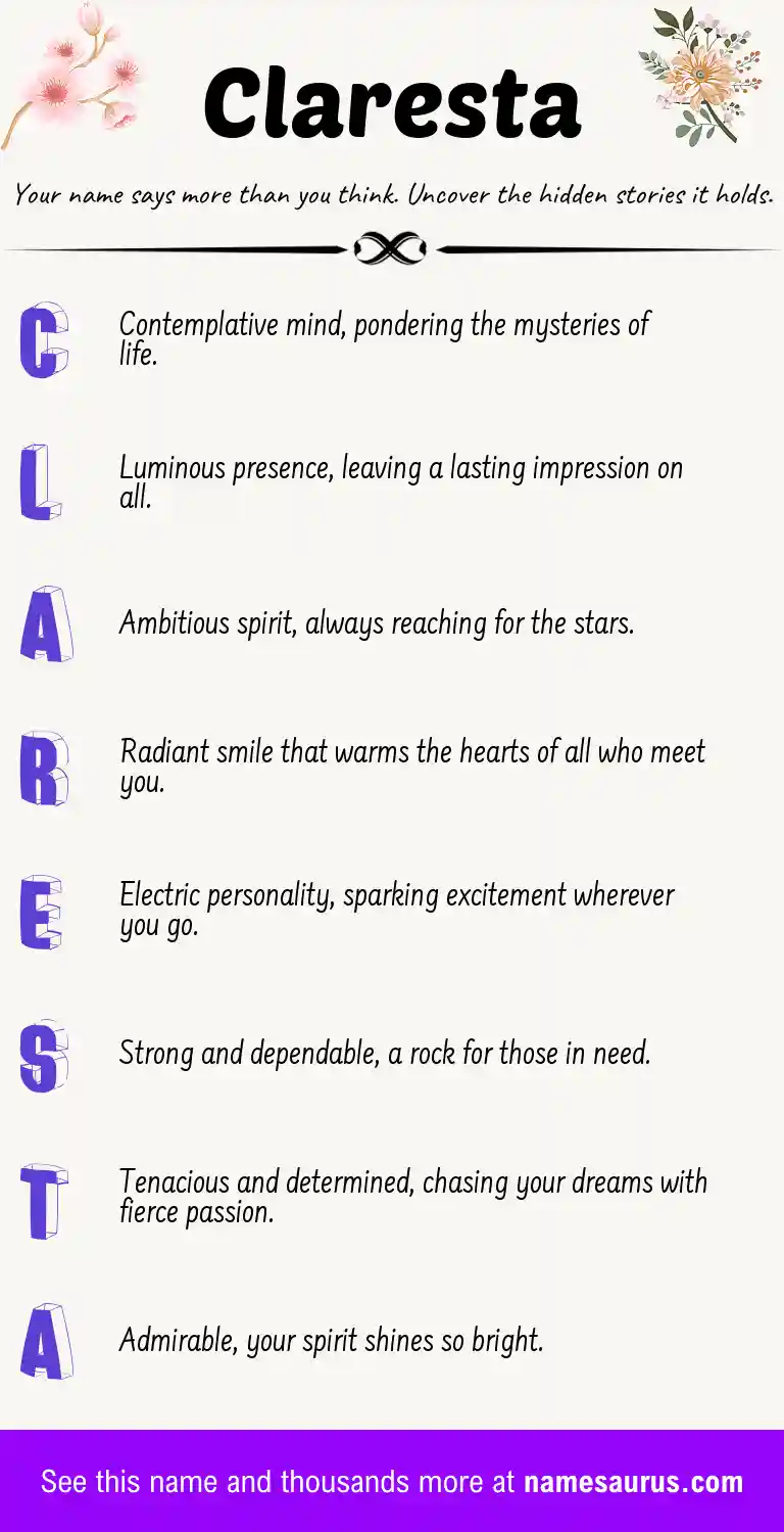 Acrostic poem about Claresta.