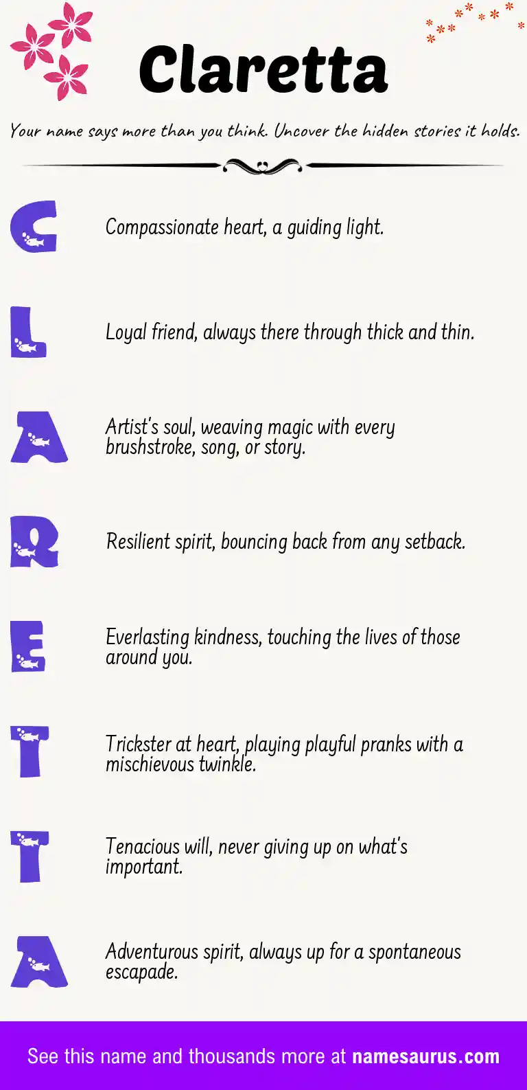 Acrostic poem about Claretta.