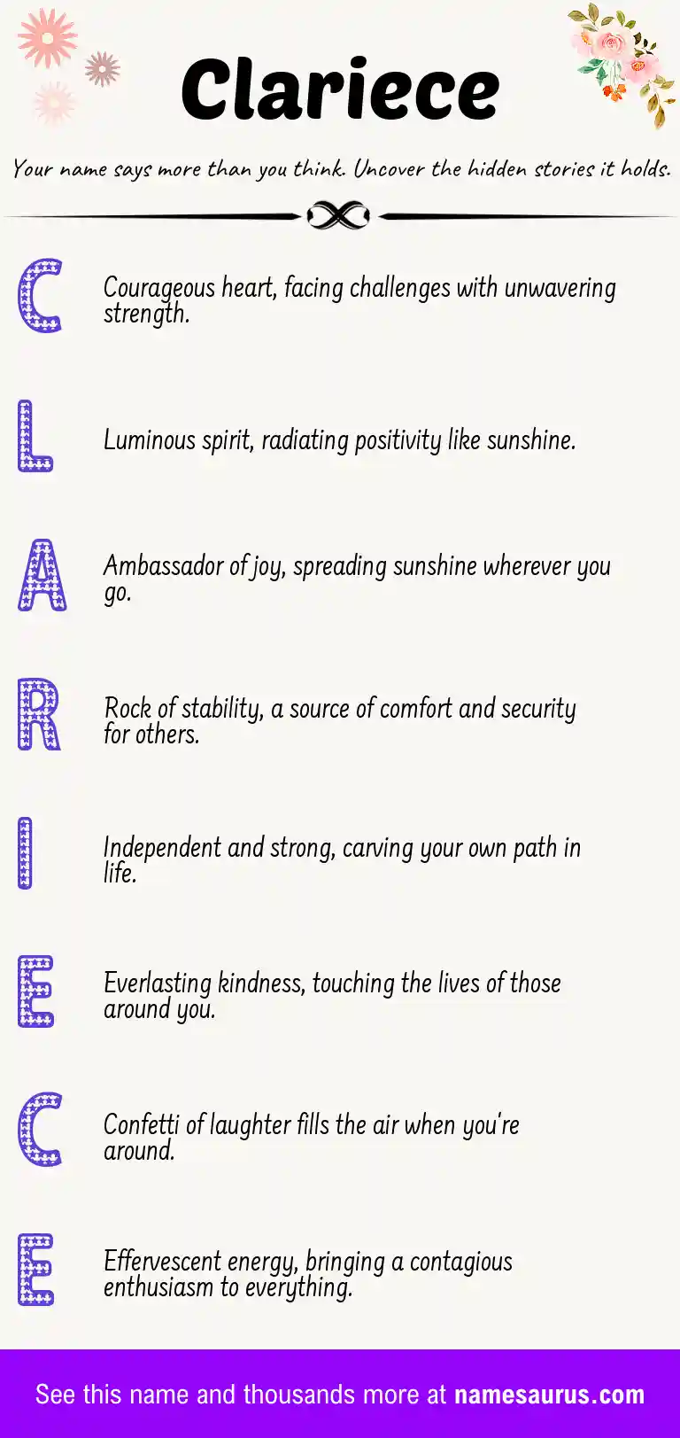 Acrostic poem about Clariece.