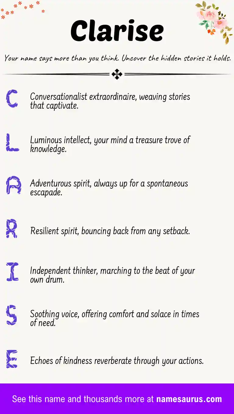 Acrostic poem about Clarise.