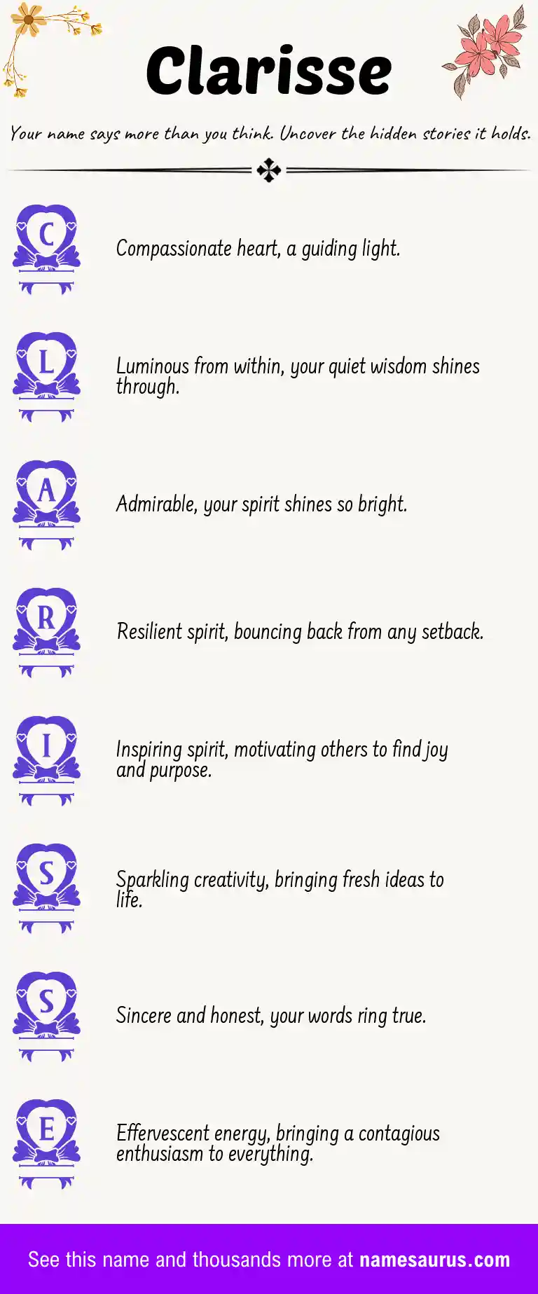 Acrostic poem about Clarisse.