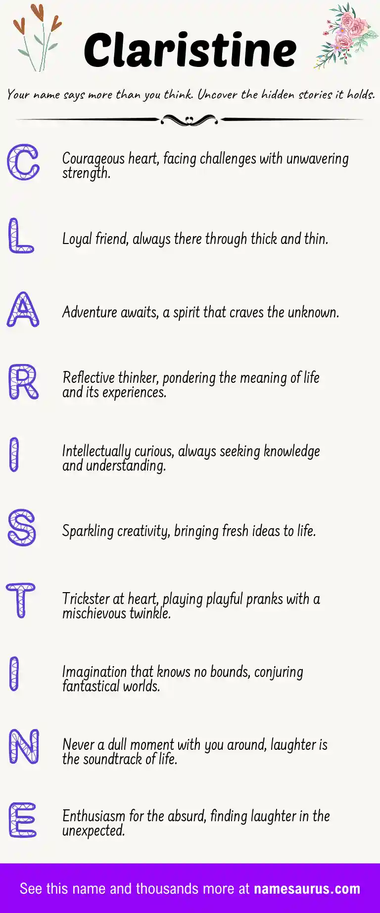 Acrostic poem about Claristine.