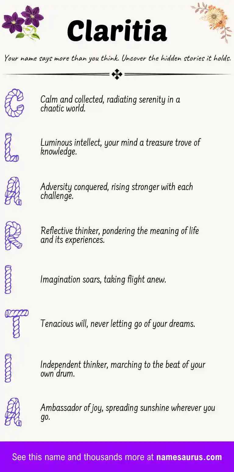 Acrostic poem about Claritia.