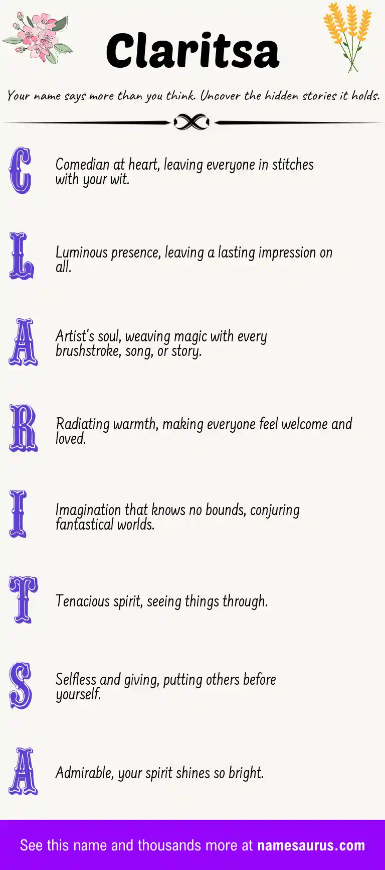 Acrostic poem about Claritsa.