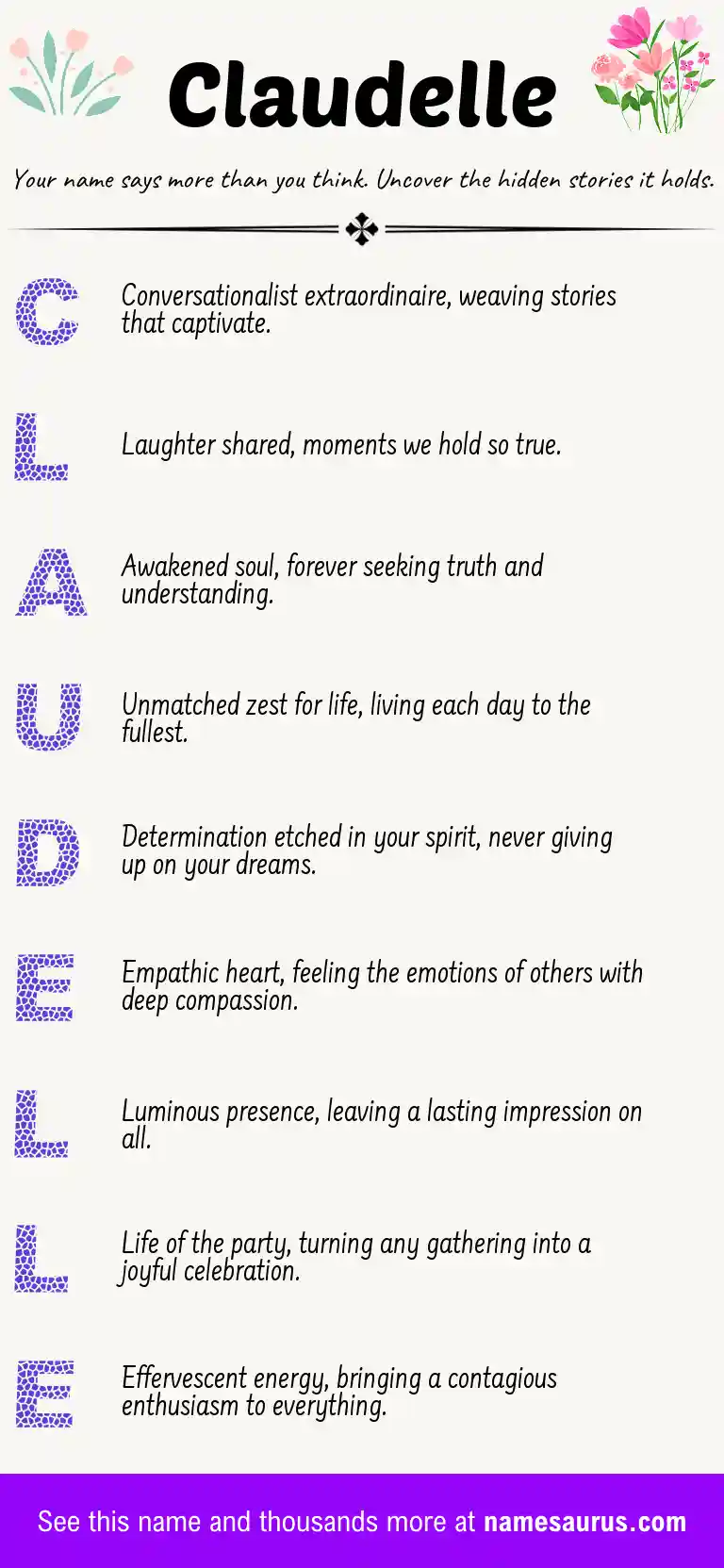 Acrostic poem about Claudelle.