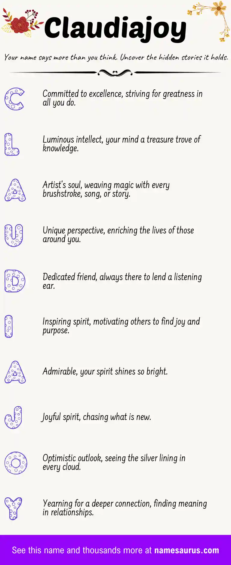Acrostic poem about Claudiajoy.