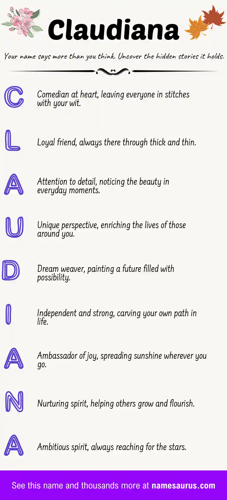 Acrostic poem about Claudiana.