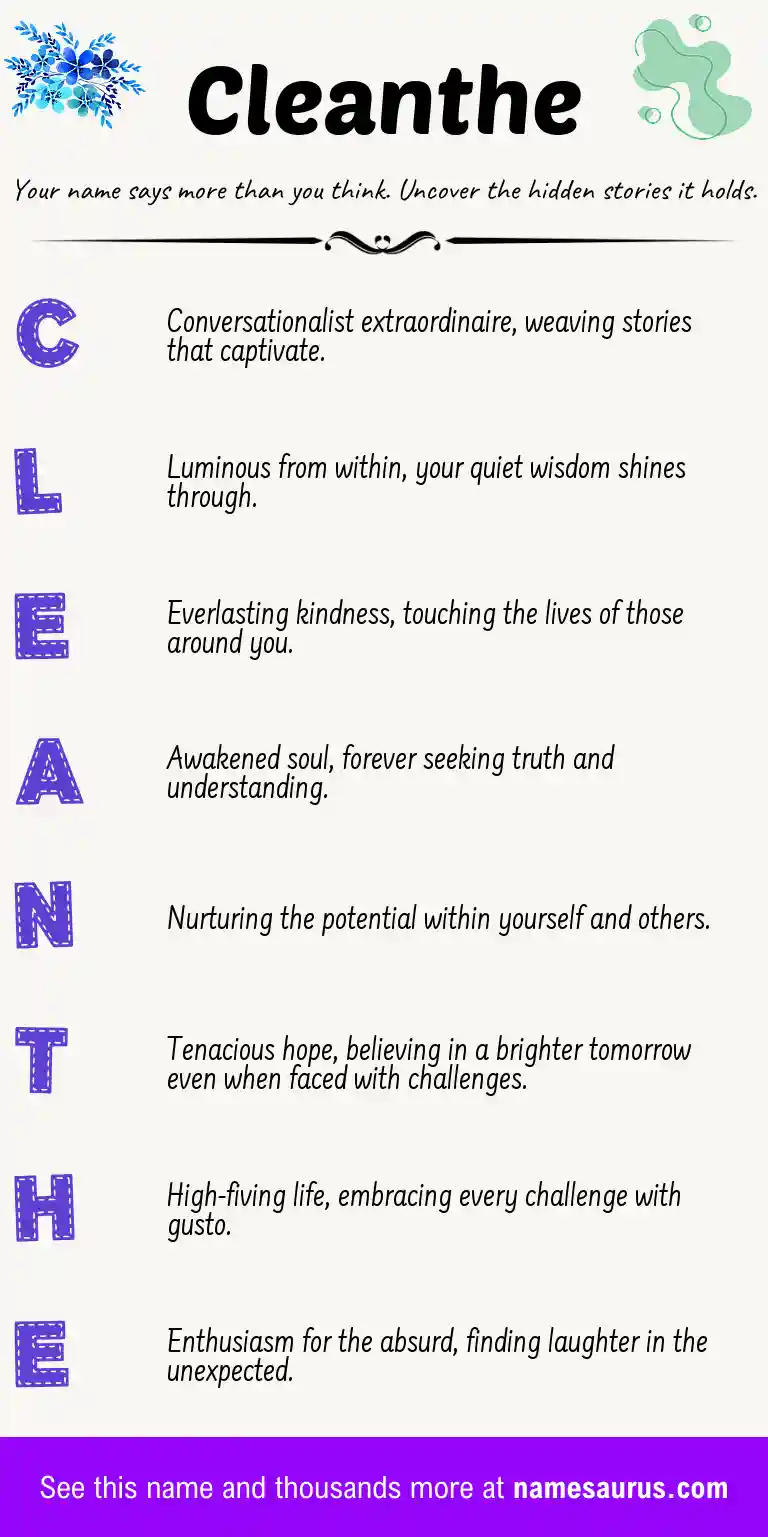 Acrostic poem about Cleanthe.