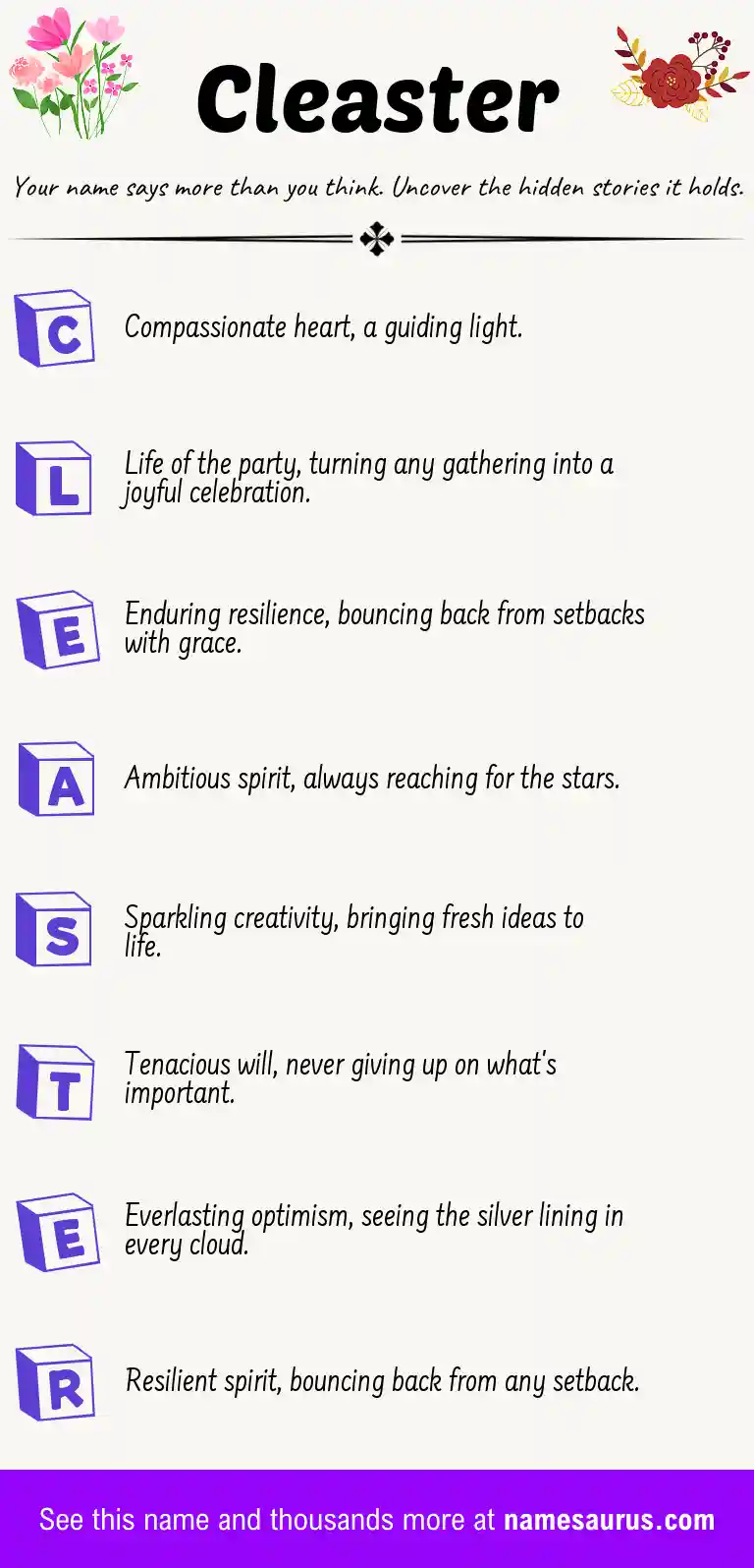 Acrostic poem about Cleaster.