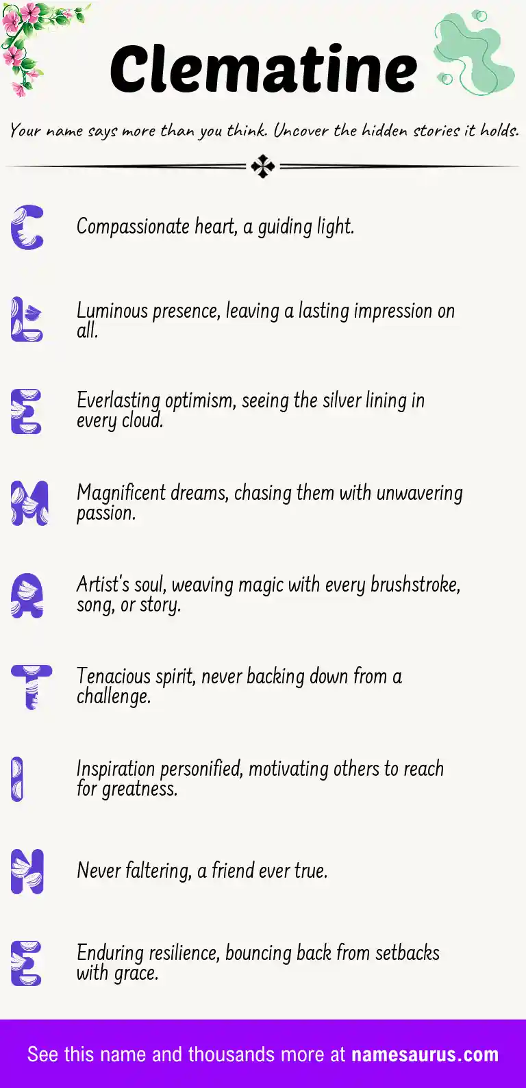 Acrostic poem about Clematine.