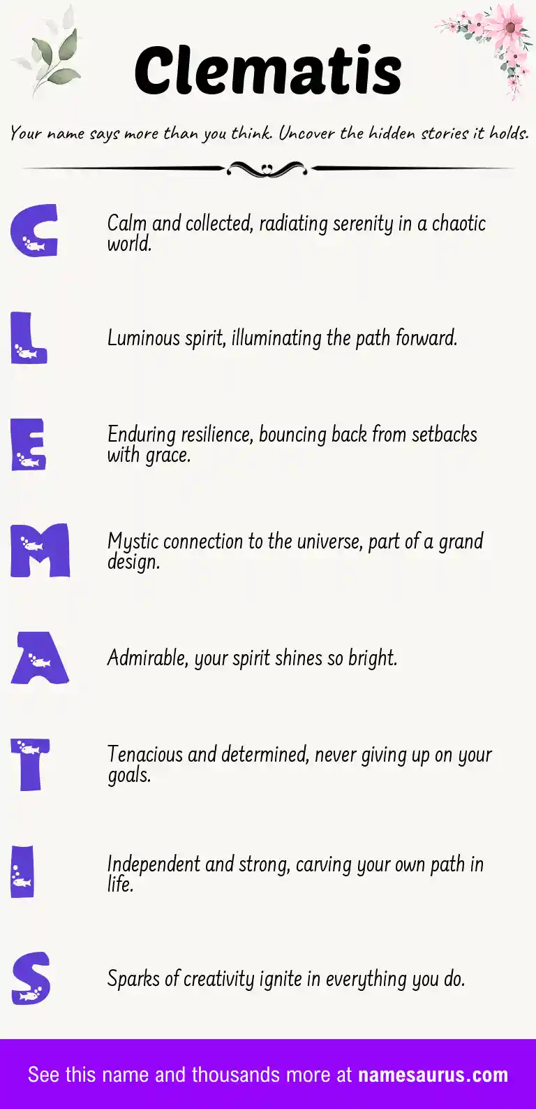 Acrostic poem about Clematis.