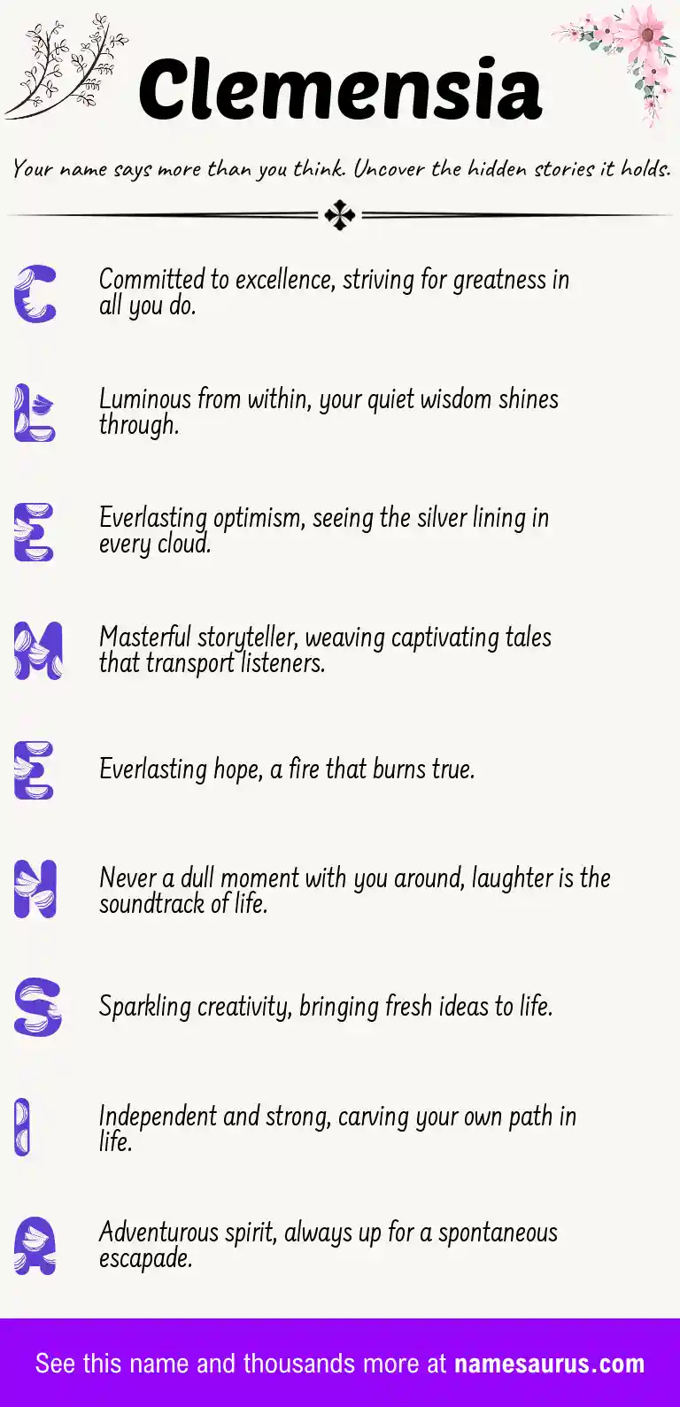 Acrostic poem about Clemensia.