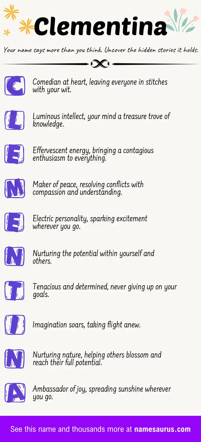 Acrostic poem about Clementina.