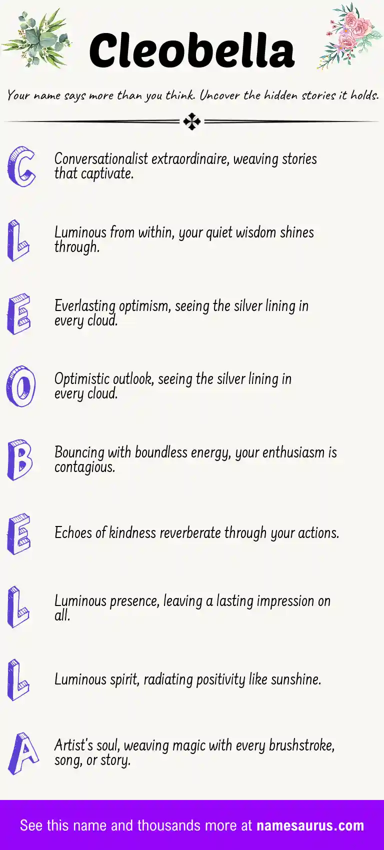 Acrostic poem about Cleobella.