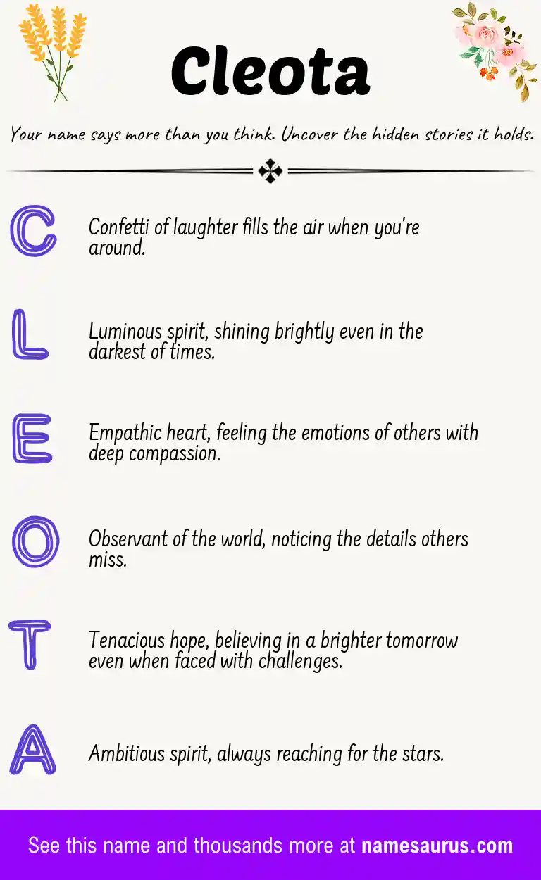 Acrostic poem about Cleota.