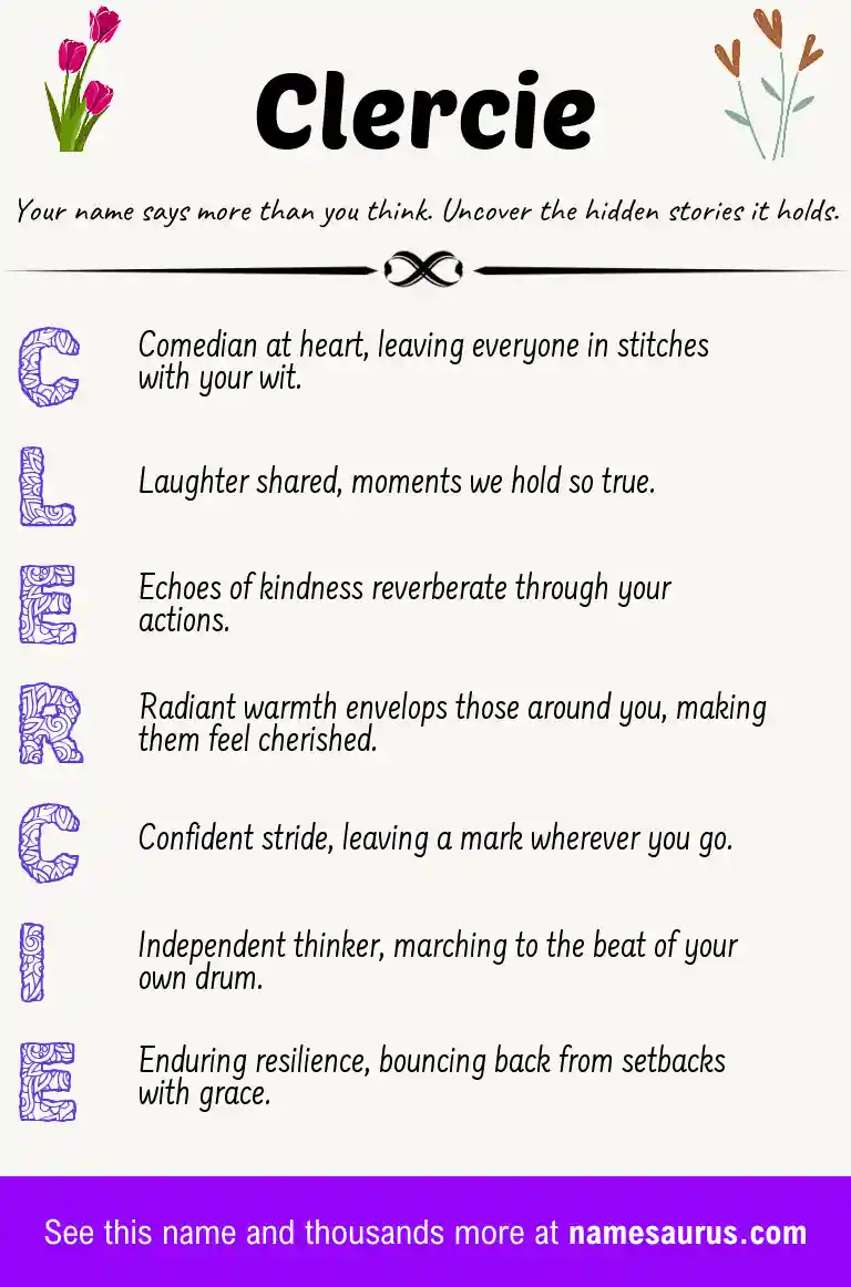 Acrostic poem about Clercie.
