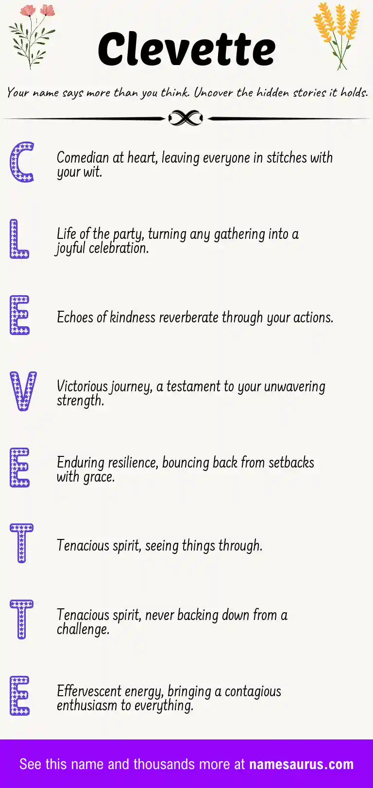 Acrostic poem about Clevette.