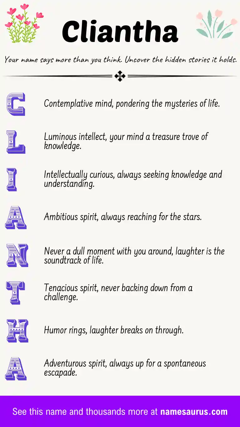 Acrostic poem about Cliantha.