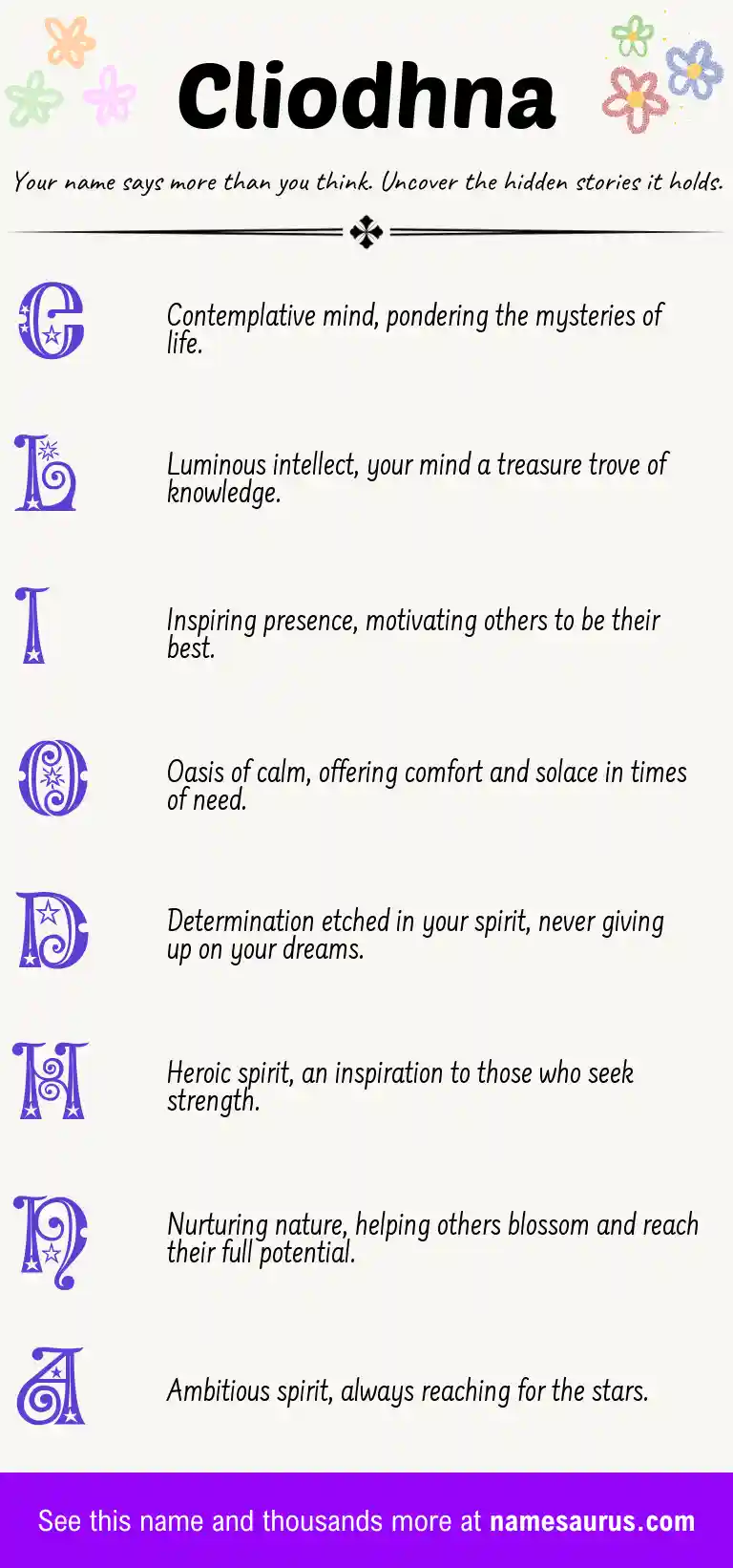 Acrostic poem about Cliodhna.