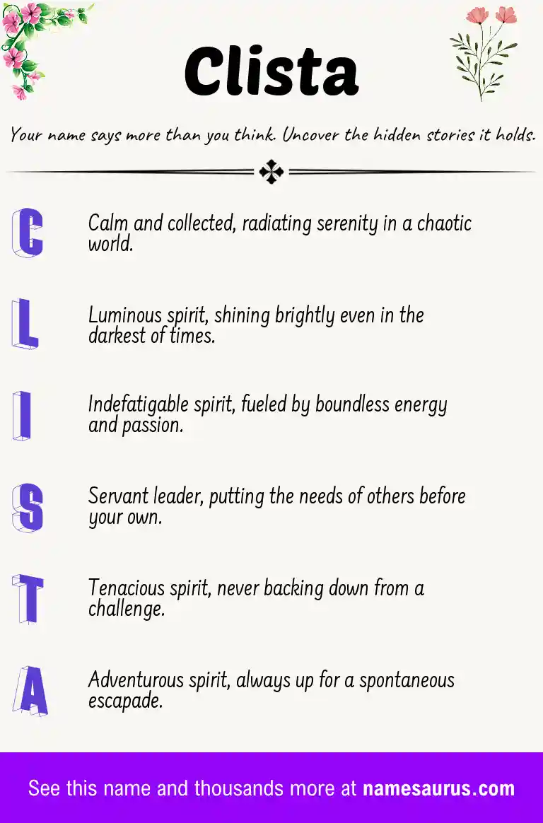 Acrostic poem about Clista.