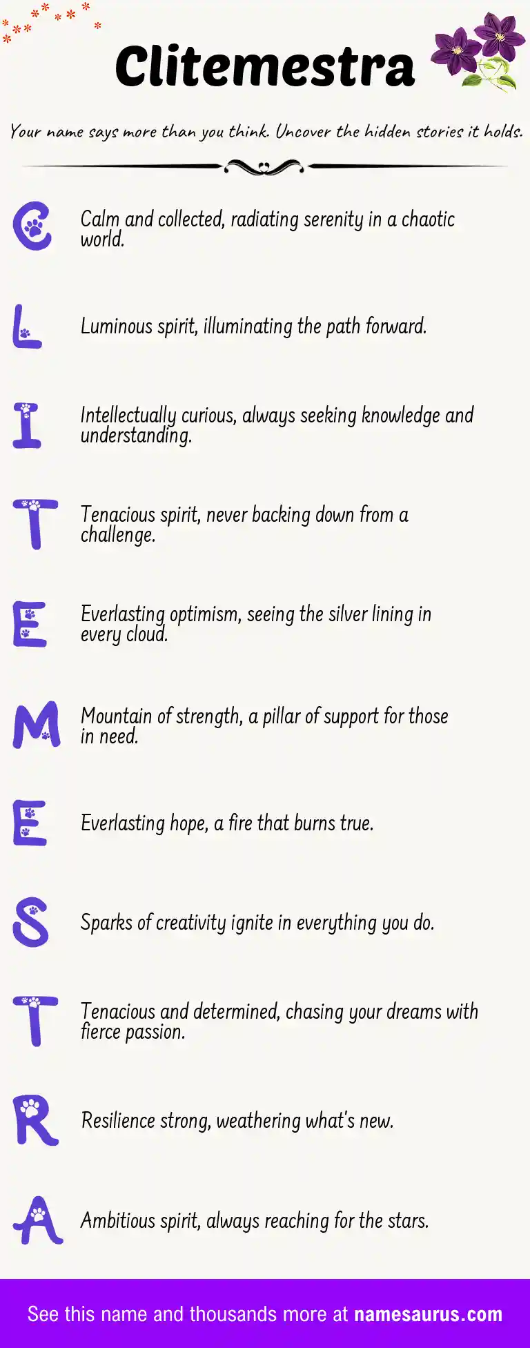 Acrostic poem about Clitemestra.