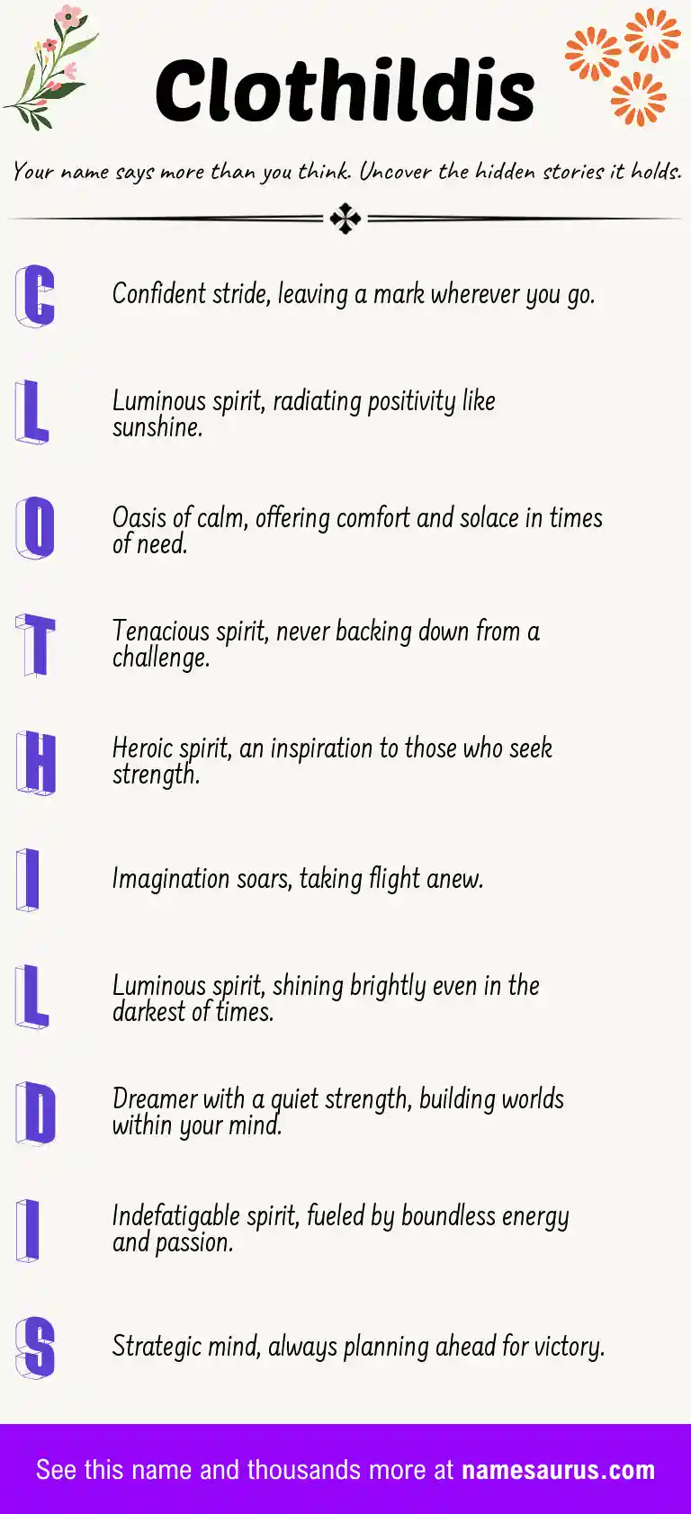 Acrostic poem about Clothildis.