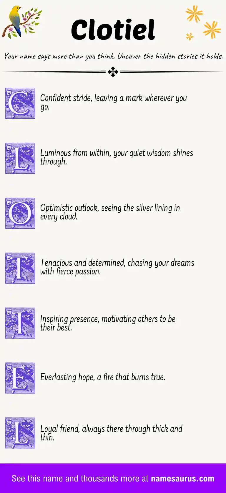 Acrostic poem about Clotiel.