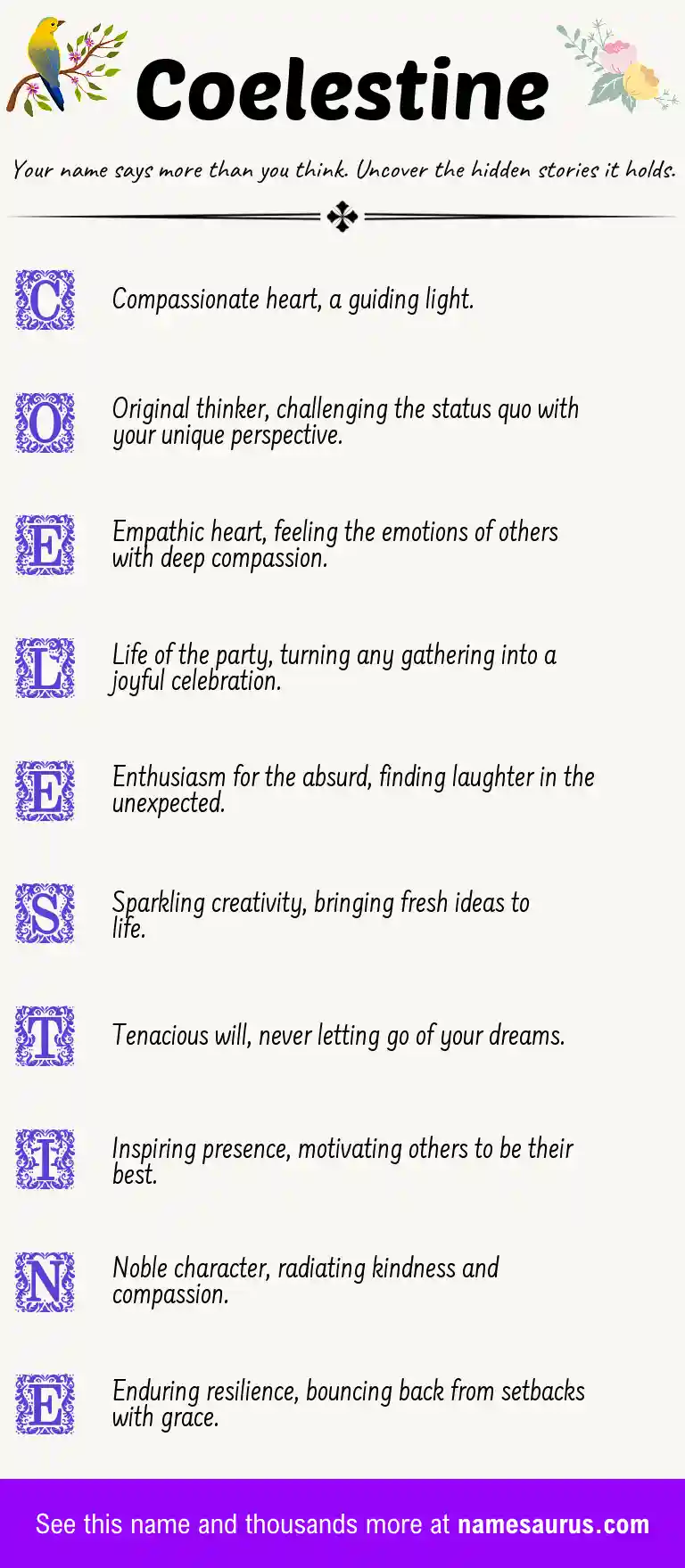 Acrostic poem about Coelestine.
