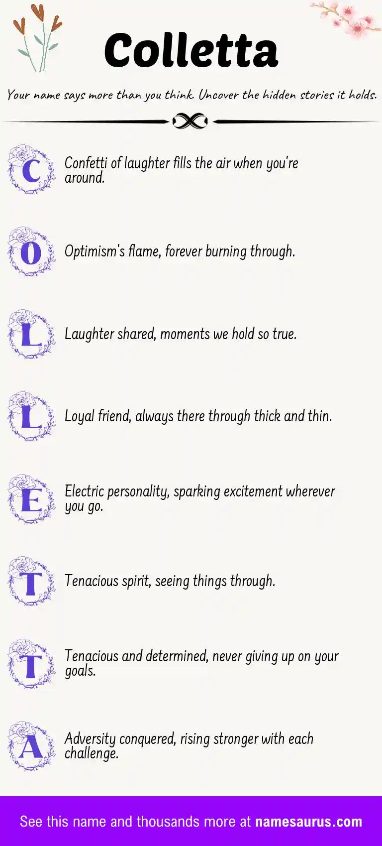 Acrostic poem about Colletta.