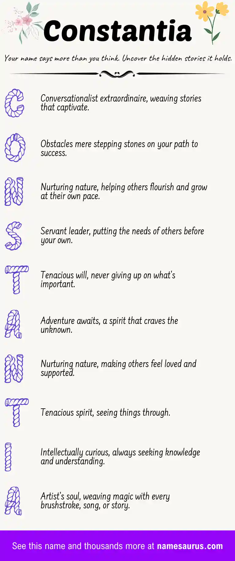 Acrostic poem about Constantia.