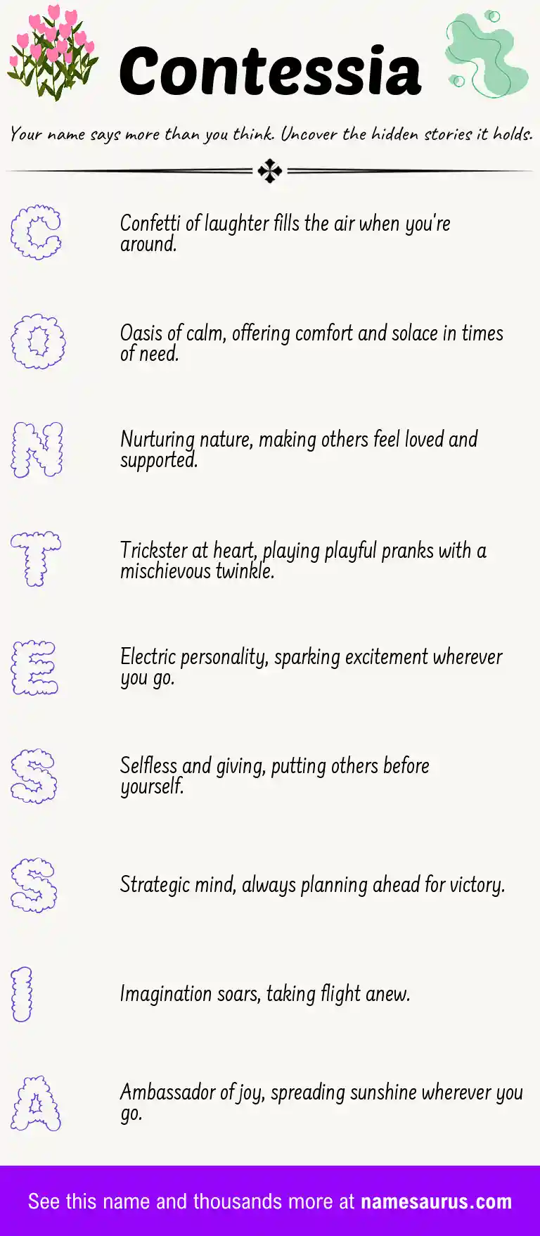 Acrostic poem about Contessia.