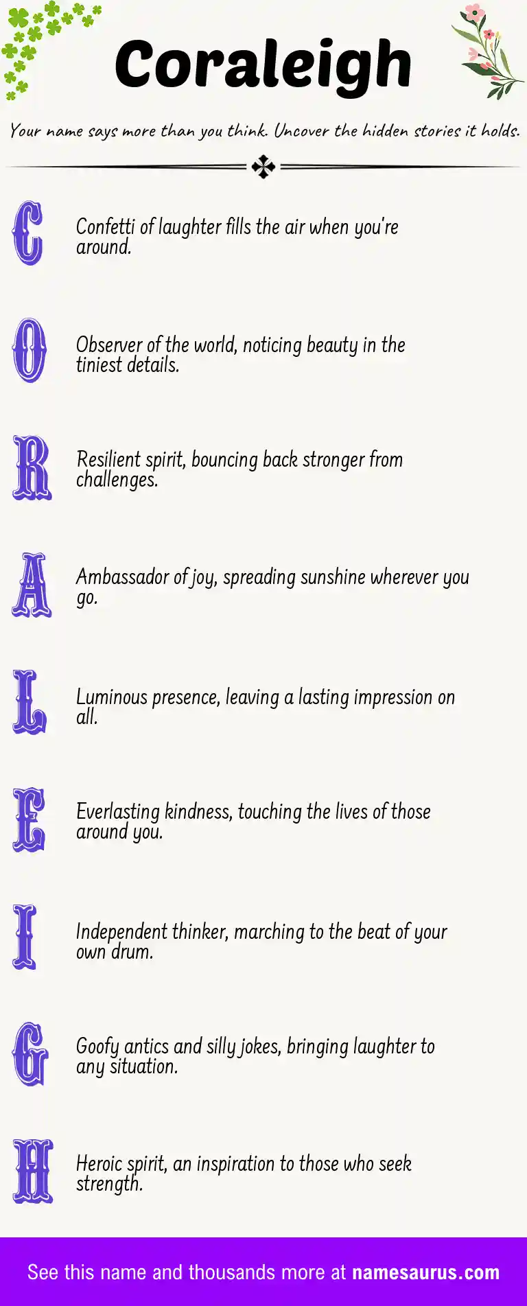Acrostic poem about Coraleigh.